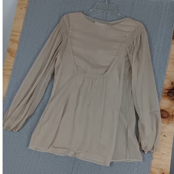 Studio M Rebecca Blouse Womens Large Wheat Brown Lined Shear Summer Casual - Picture 8 of 14